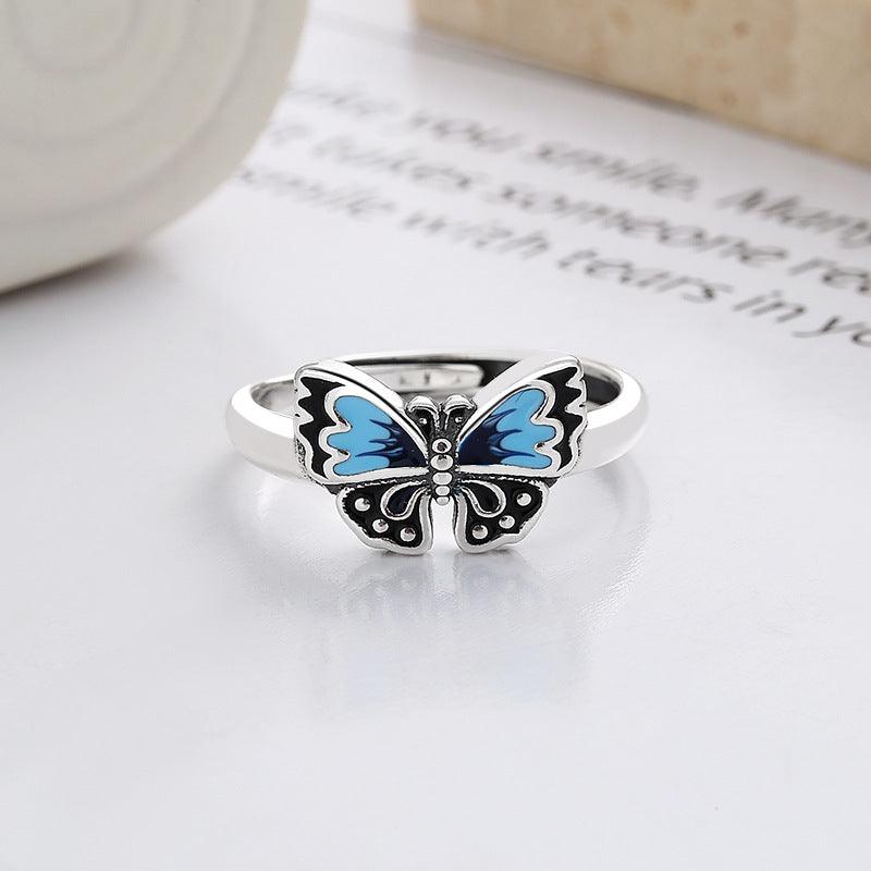Women's S925 Sterling Silver Color Matching Epoxy Butterfly Ring - Trendha