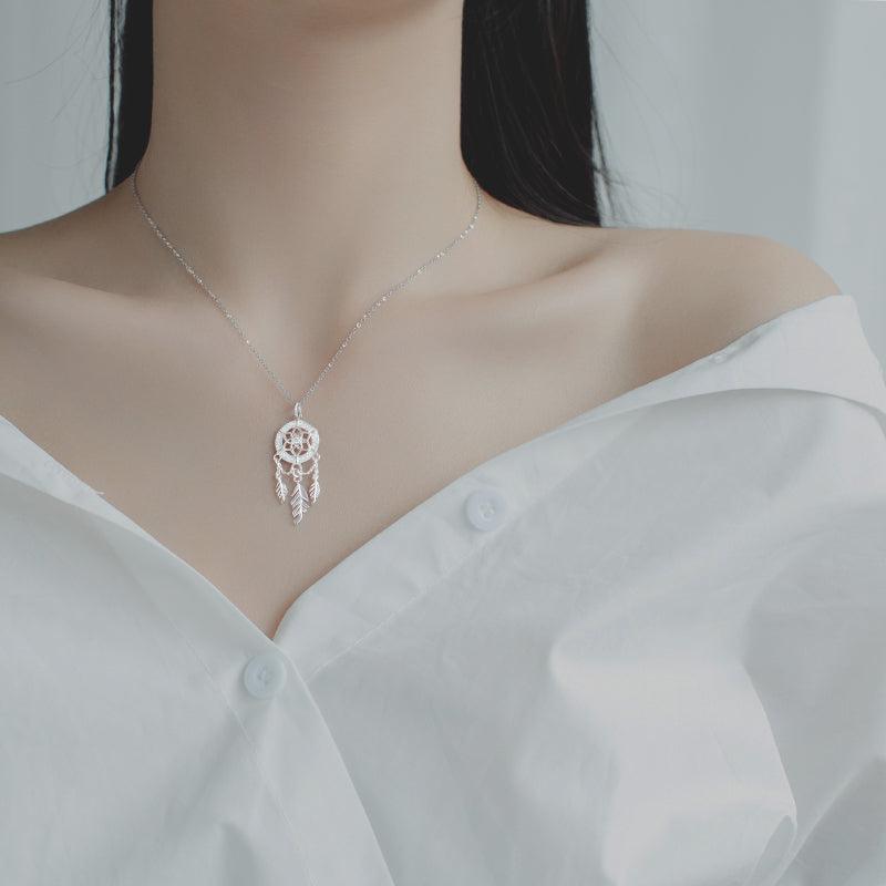 Women's Simple Temperament Sterling Silver Dreamcatcher Puff Energy Sweater Chain - Trendha