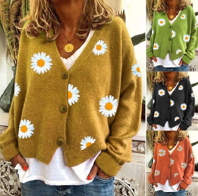 Women's Single Breasted Sweater Chrysanthemum Embroidered Cardigans Coat Clothes - Trendha