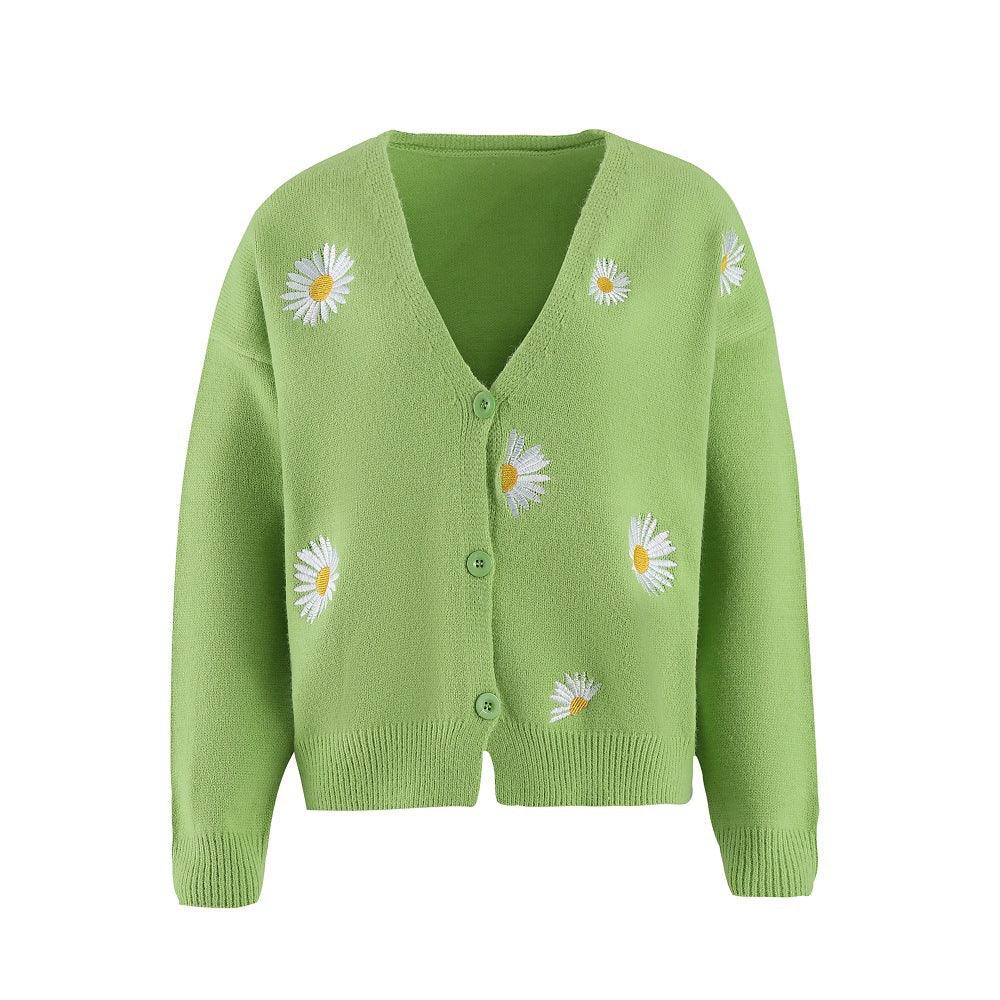 Women's Single Breasted Sweater Chrysanthemum Embroidered Cardigans Coat Clothes - Trendha