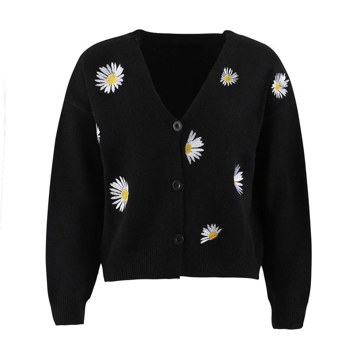 Women's Single Breasted Sweater Chrysanthemum Embroidered Cardigans Coat Clothes - Trendha