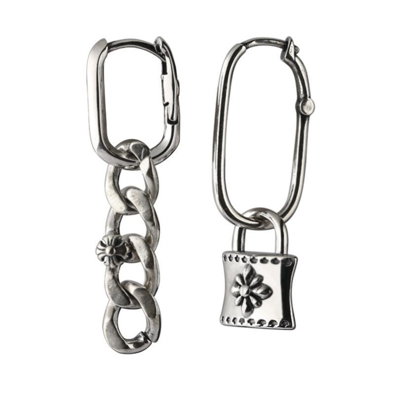 Women's Sterling Silver Asymmetric Chain Lock Ear Buckle - Trendha