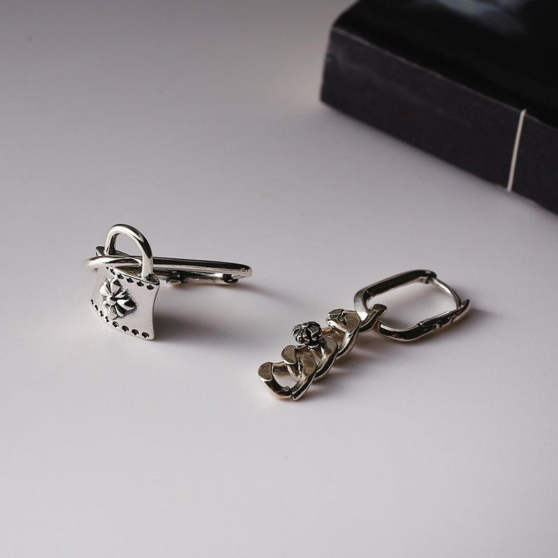 Women's Sterling Silver Asymmetric Chain Lock Ear Buckle - Trendha