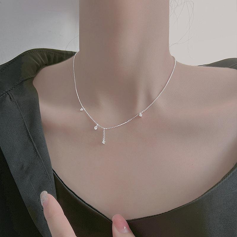 Women's Sterling Silver Round Bead Flash Diamond Necklace - Trendha