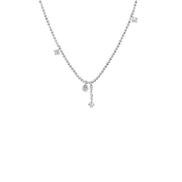Women's Sterling Silver Round Bead Flash Diamond Necklace - Trendha
