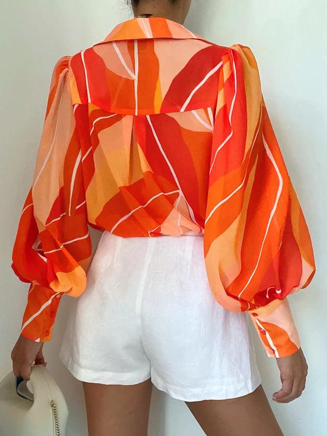 Women's Summer Printed Lantern Sleeve Fashion Shirt - Trendha
