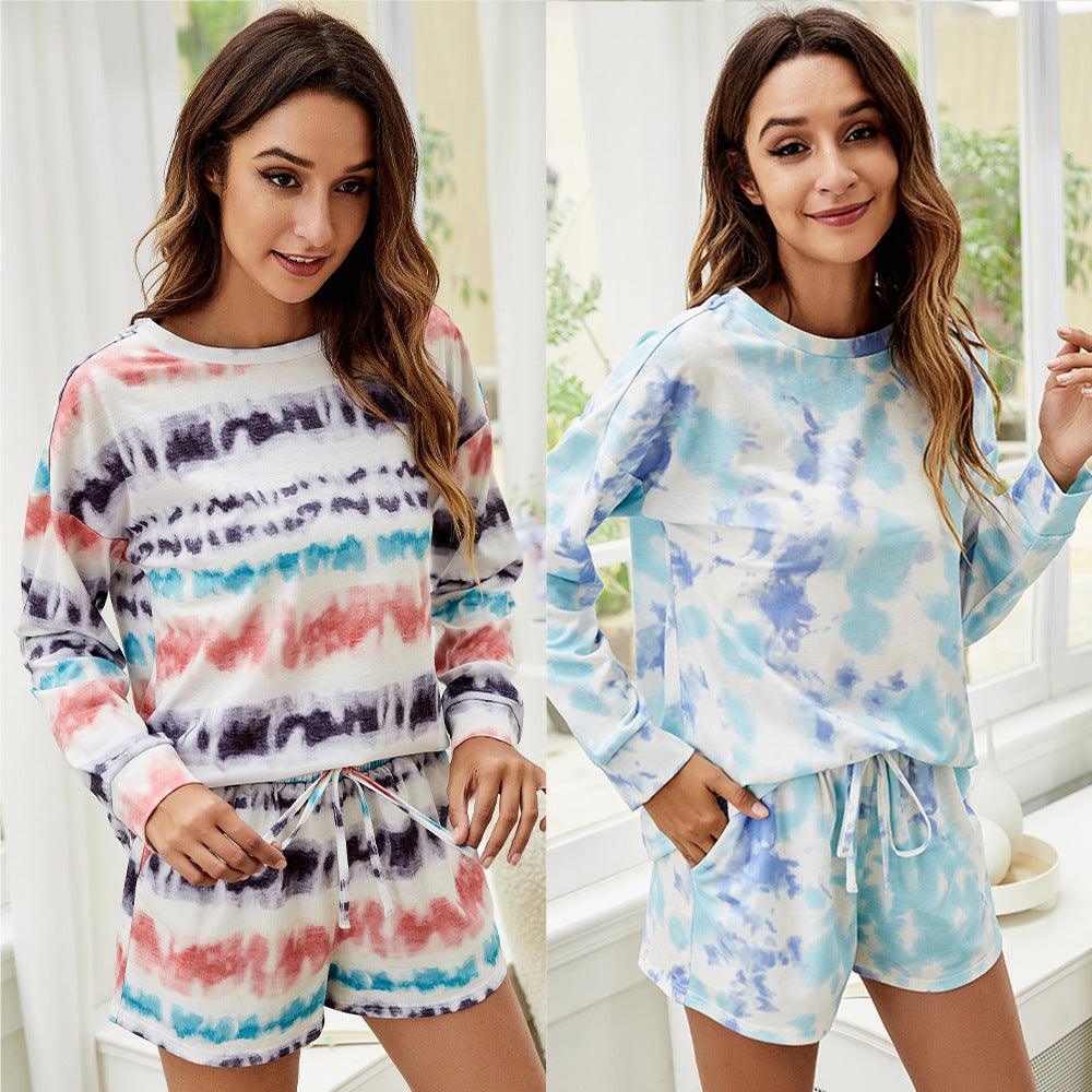 Women's Tie-dye Long Sleeve T-shirt Shorts Set - Trendha
