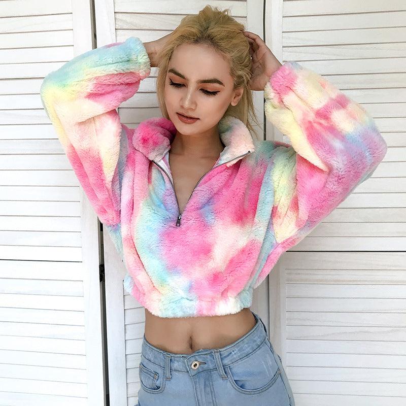 Women's Tie Dyed Plush Contrast Sweater - Trendha
