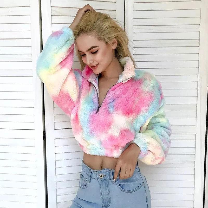 Women's Tie Dyed Plush Contrast Sweater - Trendha