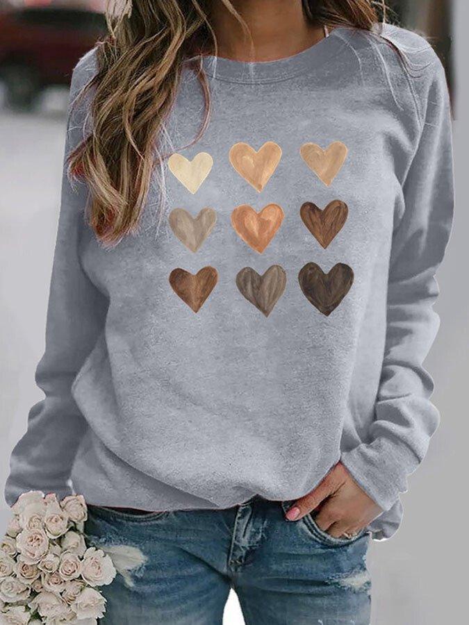 Women's Valentine's Day Printed Round Neck Sweater - Trendha