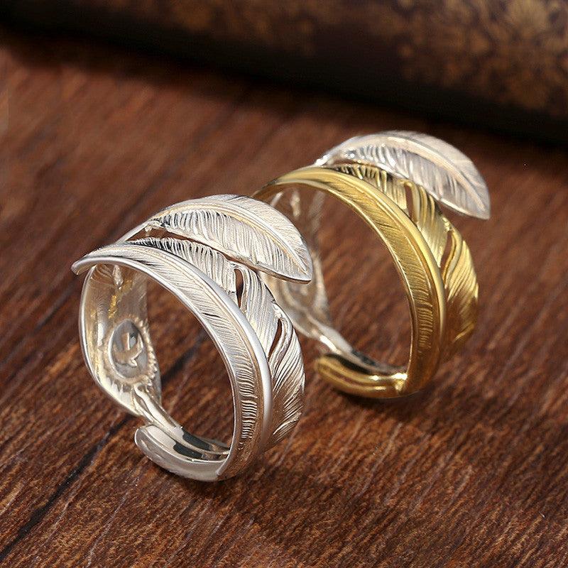 Women's Vintage Fashion Silver Feather Shape Ring - Trendha
