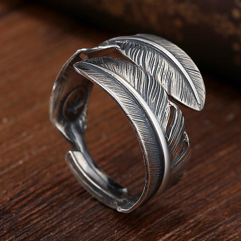 Women's Vintage Fashion Silver Feather Shape Ring - Trendha