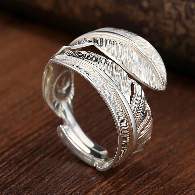 Women's Vintage Fashion Silver Feather Shape Ring - Trendha