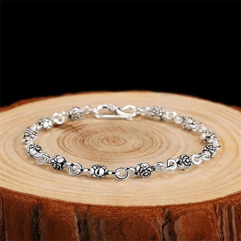 Women's Vintage Rose Silver Bracelet - Trendha