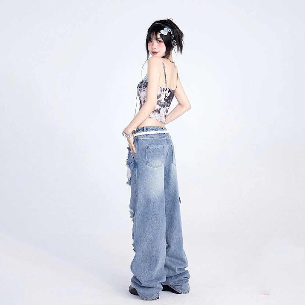 Women's Wide Leg Torn Jeans - Trendha