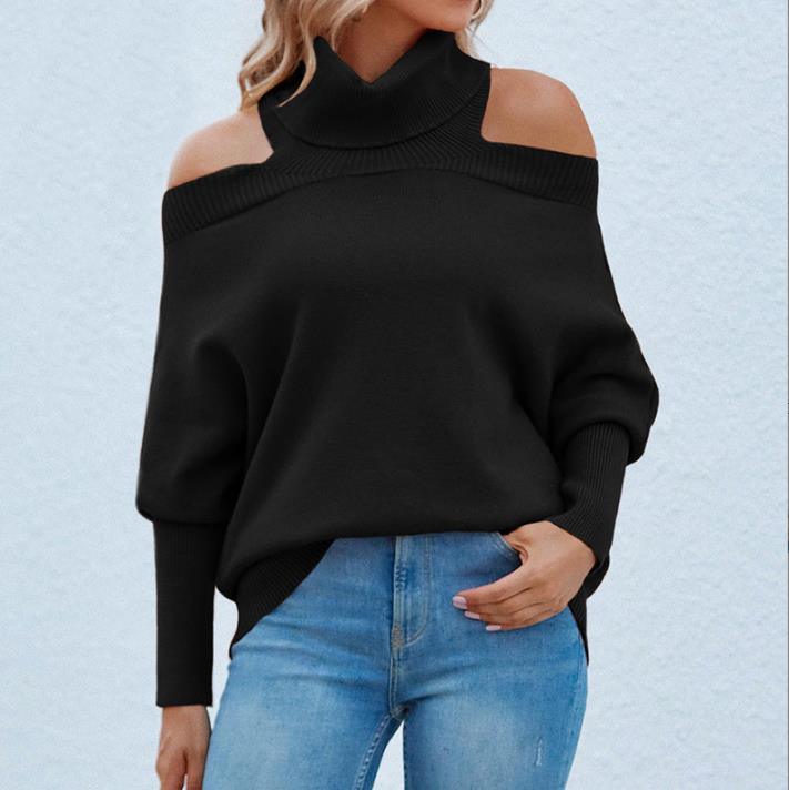 Womens Off Shoulder Sweaters Turtleneck Oversized Batwing Sweaters Sexy Pullover Knit Sweater - Trendha