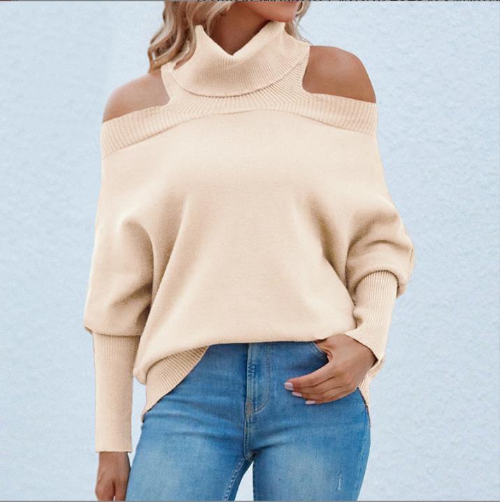 Womens Off Shoulder Sweaters Turtleneck Oversized Batwing Sweaters Sexy Pullover Knit Sweater - Trendha