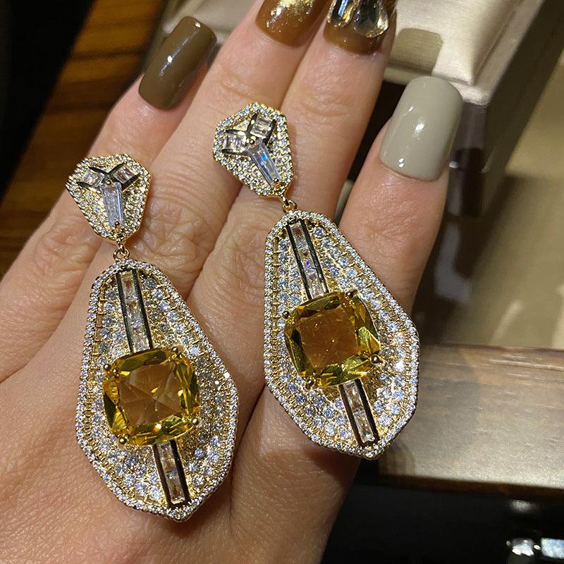 Yellow-Accent Copper Drop Earrings