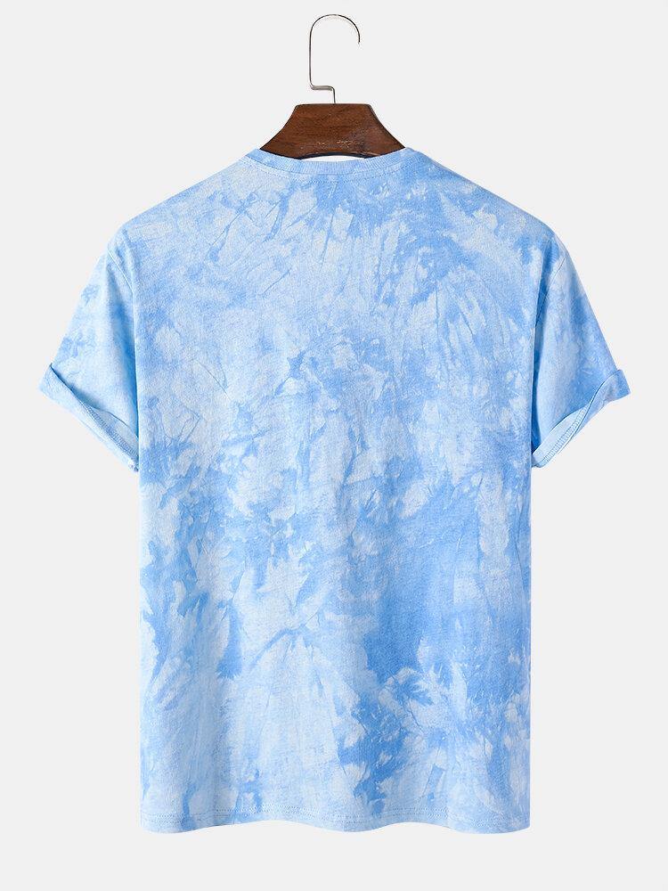 Mens Casual Potted Plants Cotton Tie Dye Print Short Sleeve T-Shirts - Trendha