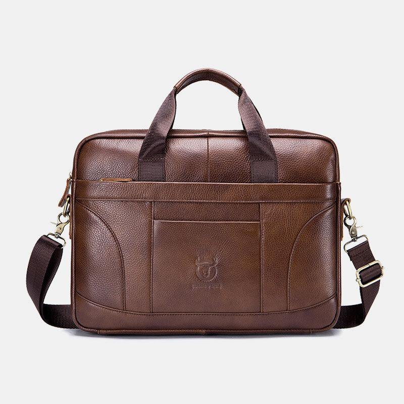 Men Genuine Leather Large Capacity 14 Inch Multifuntion Briefcase Laptop Messenger Bag Crossbody Bags Handbag - Trendha