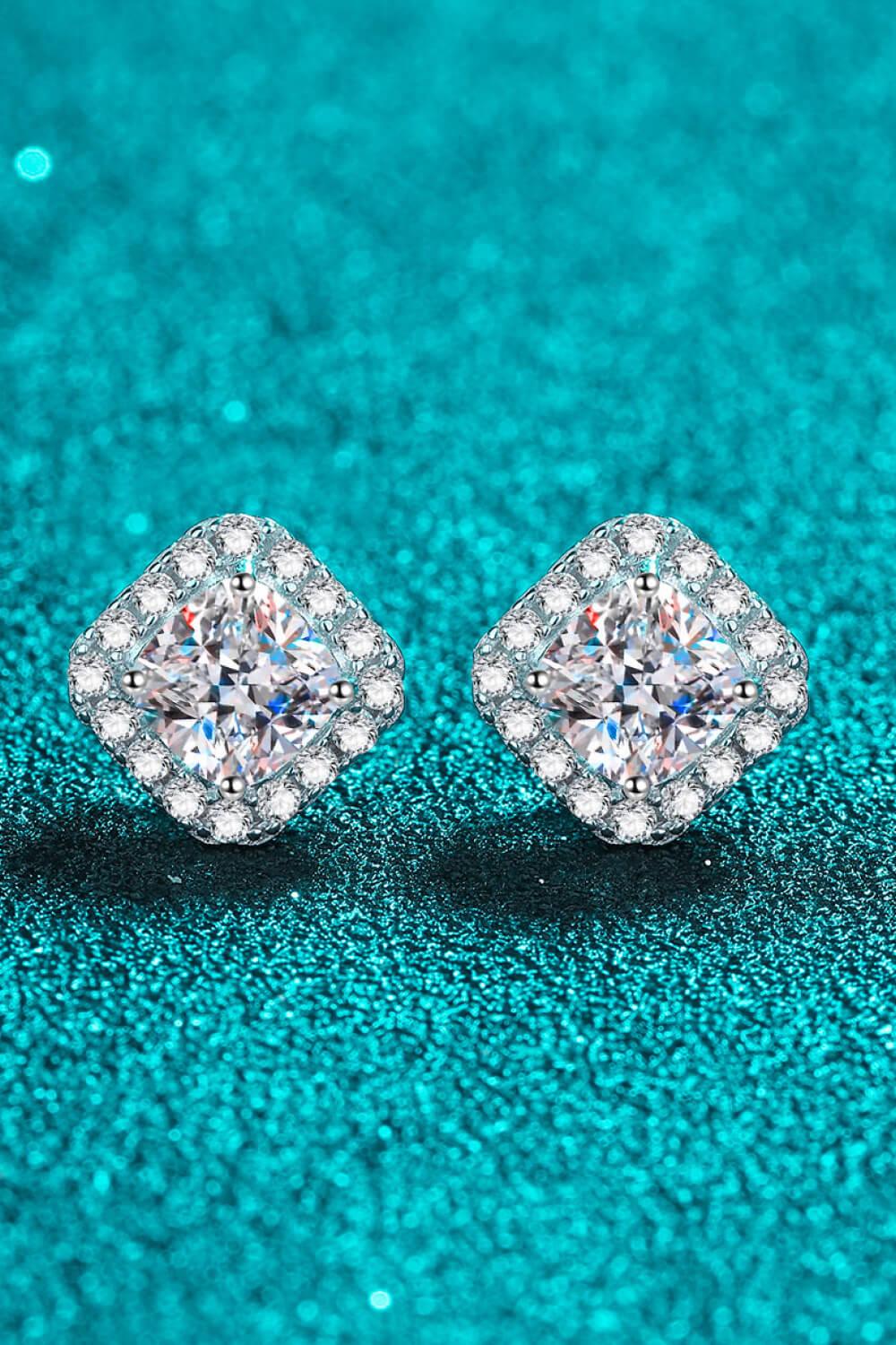 925 Sterling Silver Inlaid 2 Carat Moissanite Square Stud Earrings - Trendha
