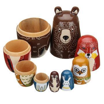5 Nesting Dolls Wooden Aniimal Bear Russian Doll Matryoshka Toy Decor Kid Gift - Trendha