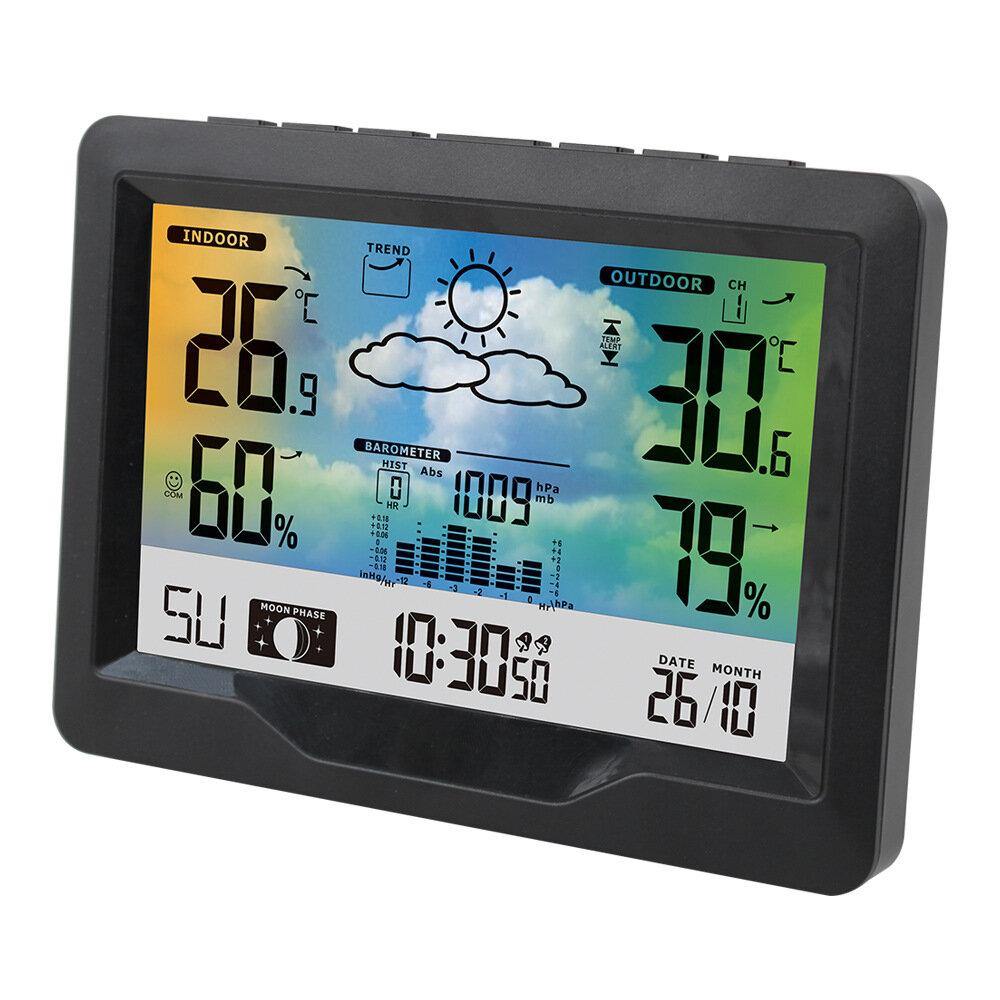 FanJu Indoor Outdoor Wireless Weather Station Thermometer Hygrometer Forecast Air Pressure Time Display Digital Watch Alarm Clock Wireless Sensor Barometer - Trendha