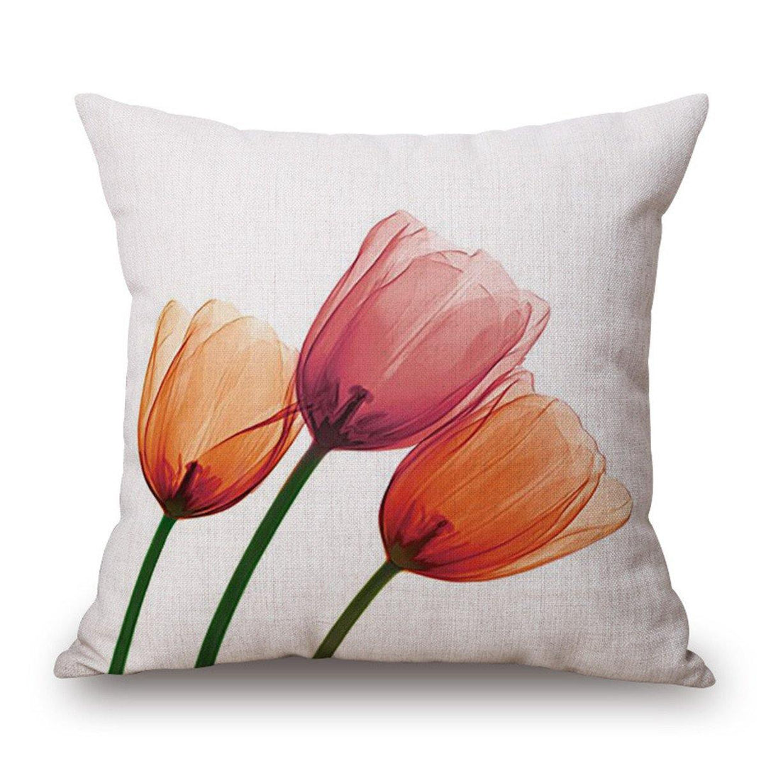 Ink Painting Flowers Cotton Linen Pillow Case Tulips Sofa Cushion Cover 45x45cm - Trendha