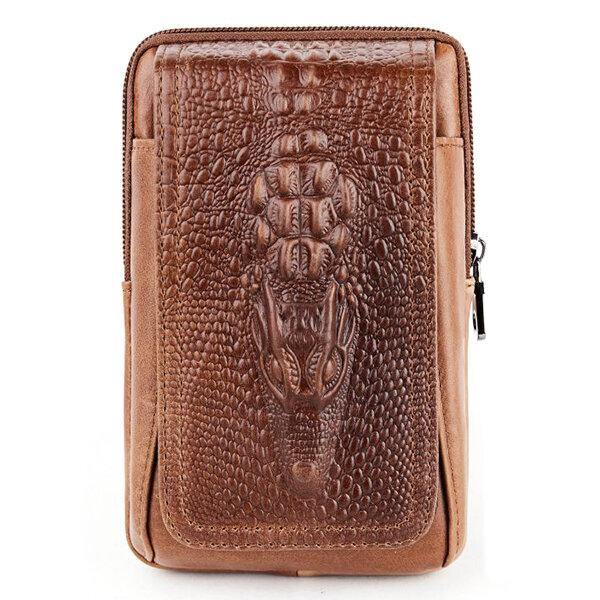 Croc Embossed Leather 6in Phone Pouch Belt Hip Bum Bag for Men - Trendha