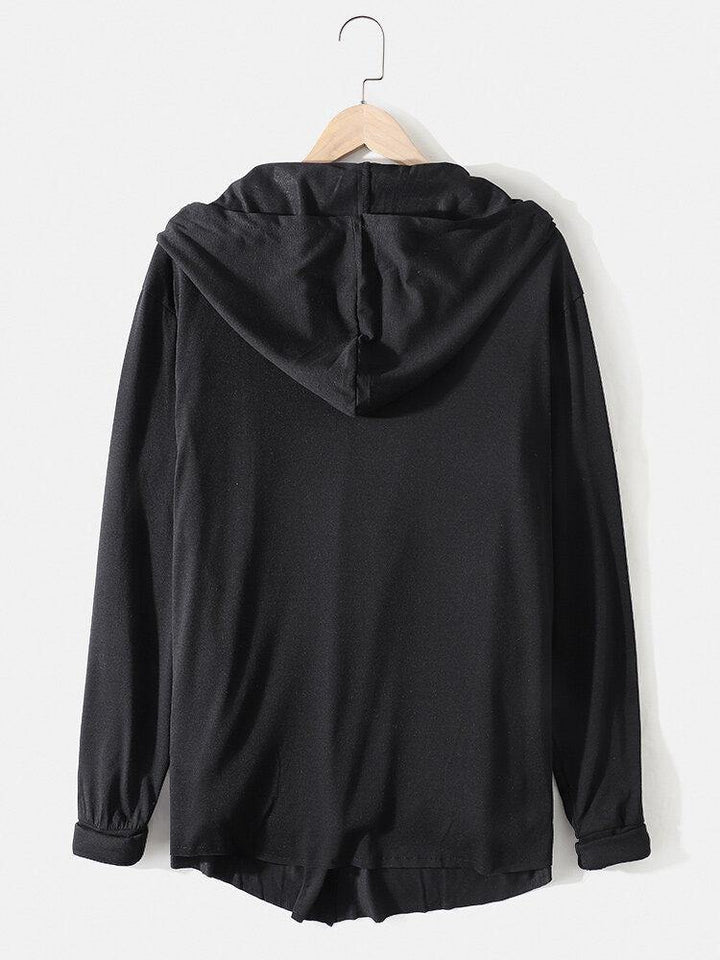 Mens Solid Color Design Zipper Long Sleeve Simple Hooded Cardigans - Trendha