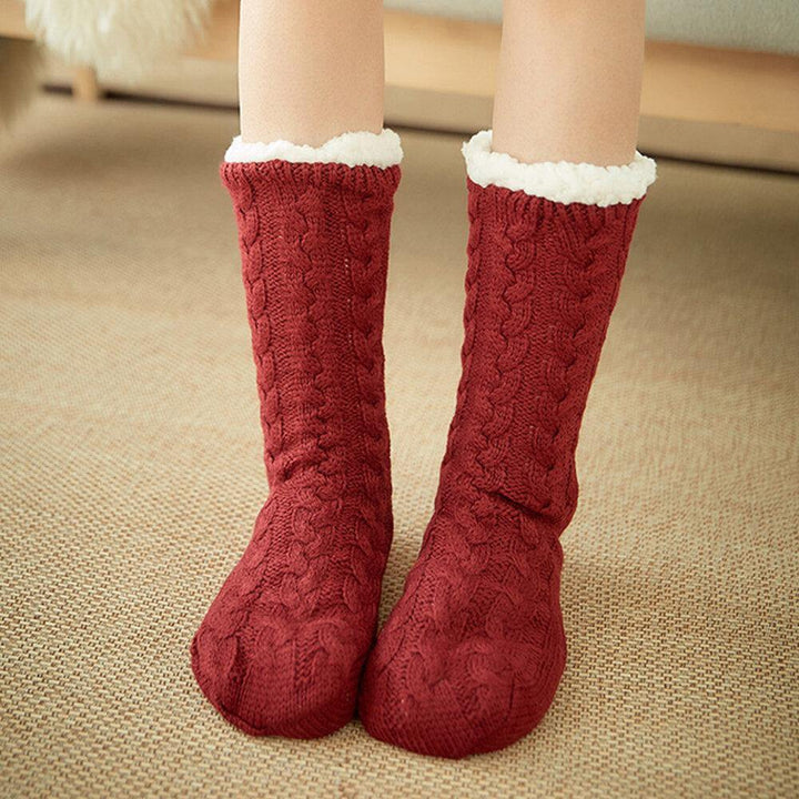 Women Warm Winter Outdoor Solid Color Plus Velvet Thicken Home Sleep Socks Tube Socks - Trendha