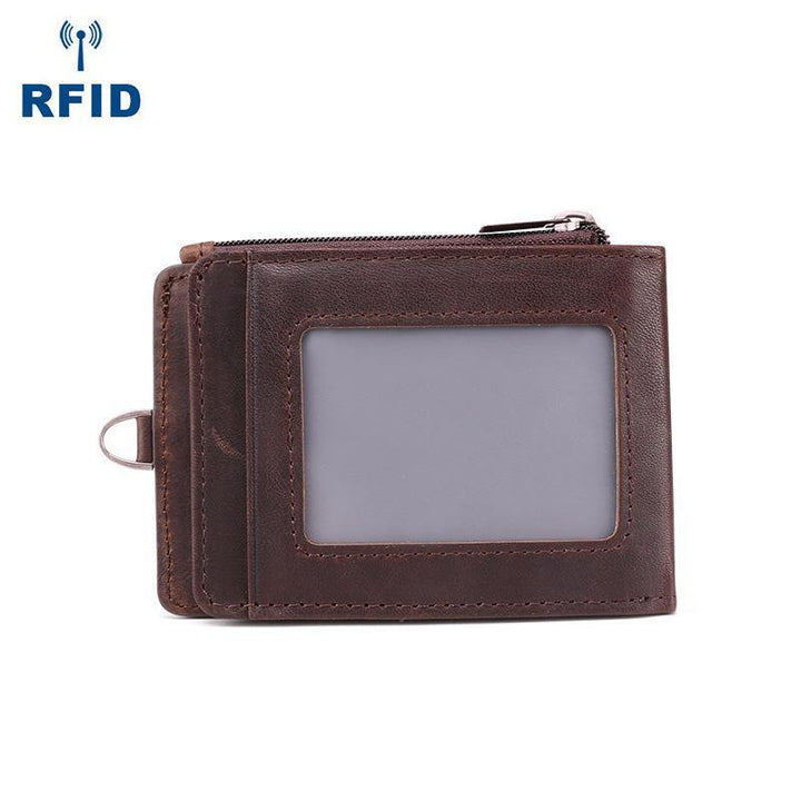 Men Genuine Leather Casual Anti-Theft RFID Blocking Wallet Card Holder - Trendha