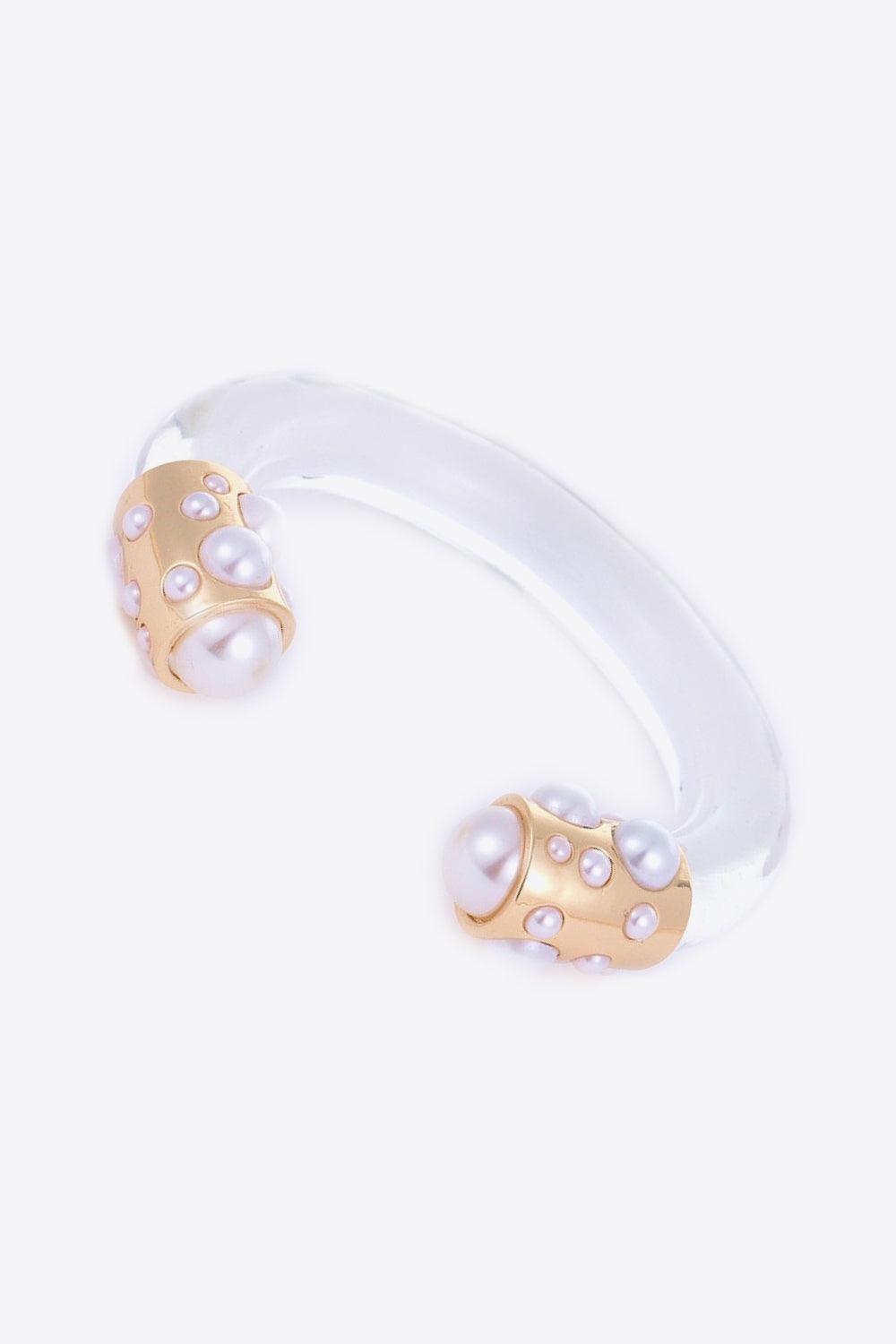 Inlaid Pearl Open Bracelet - Trendha