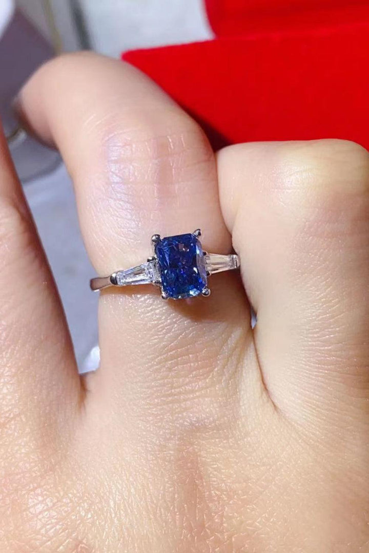 1 Carat Moissanite Platinum-Plated Rectangle Ring in Blue - Trendha