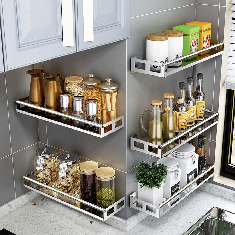Singe Layer Stainless Steel Rack Organizer Storage Wall Mounted Basket for Kitchen Bathroom Shower Shelf - Trendha