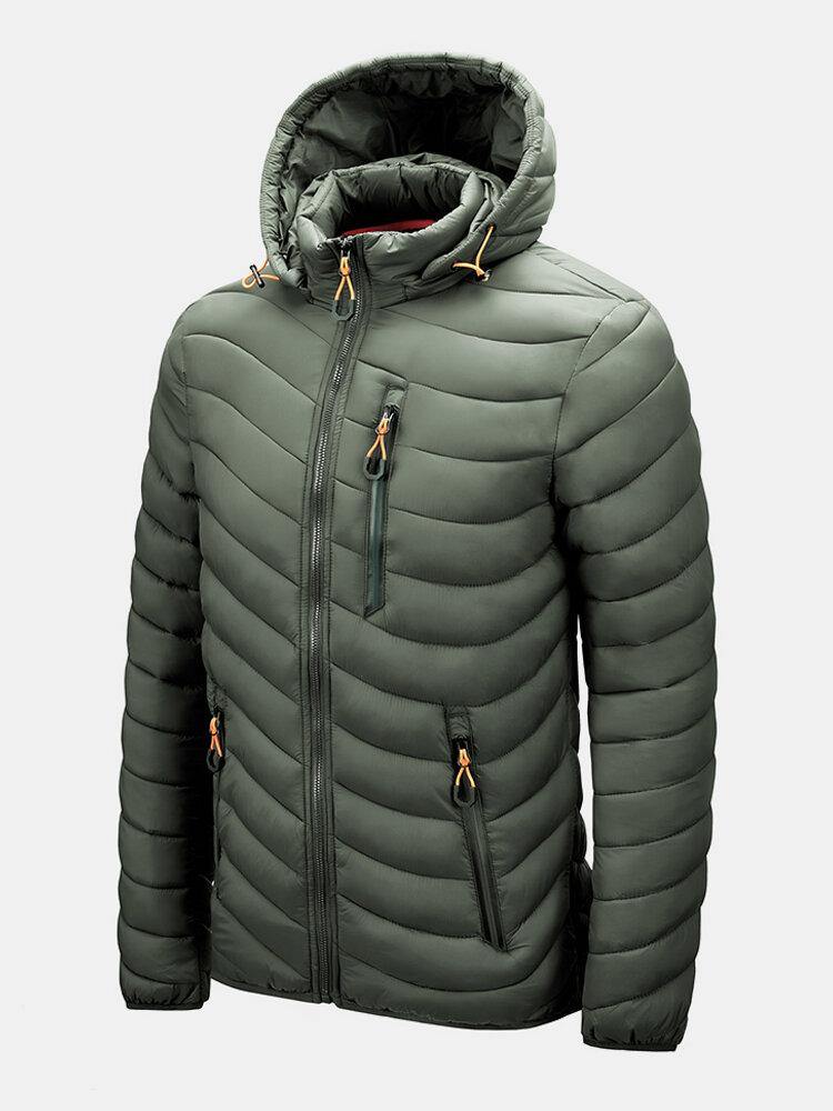 Mens Solid Zip Front Quilted Casual Padded Detachable Hooded Coats With Pocket - Trendha