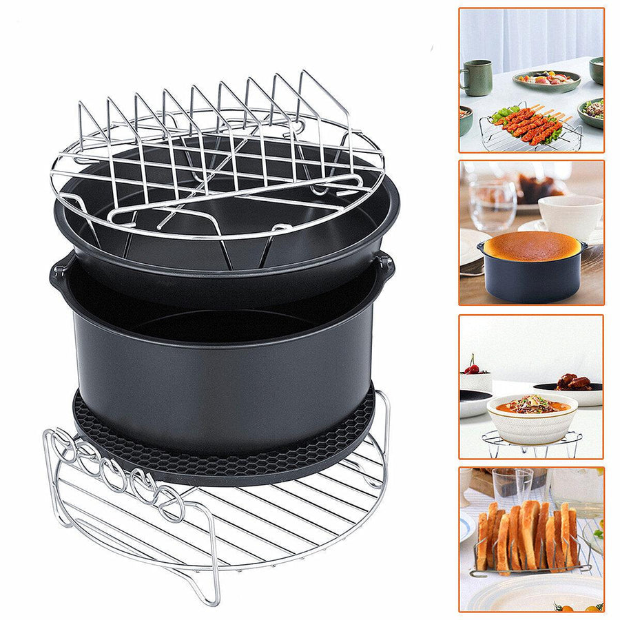 8inch 6Pcs Healthy Air Fryer Oil Free Appliances Accessory Set Cake Pizza BBQ Barbecue Baking Cooker - Trendha