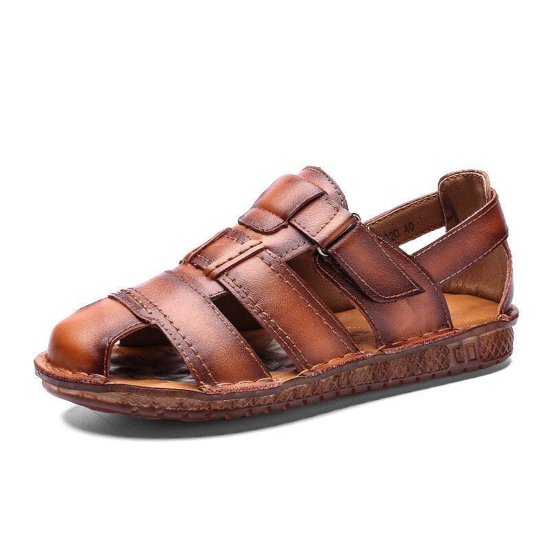 Men Cowhide Leather Hand Stitching Slip Resistant Outdoor Sandals - Trendha