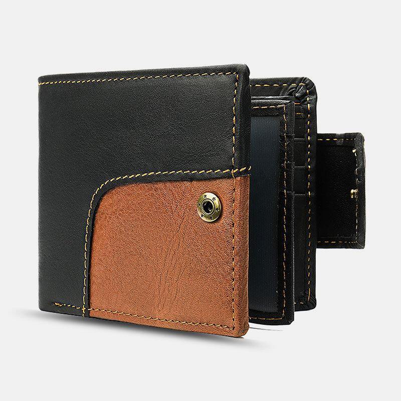 Men Genuine Leather Bifold RFID Anti-Theft Multi-Card Slot Retro Casual Card Holder Coin Wallet - Trendha