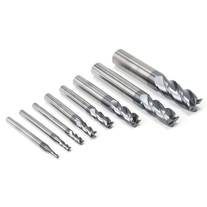 Drillpro 8pcs 2-12mm 4 Flutes Carbide End Mill Set Tungsten Steel Milling Cutter CNC Tool - Trendha