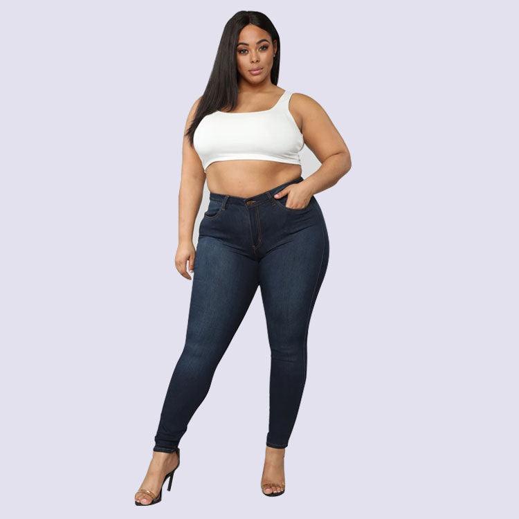 Women's Plus Size Fashion High Elastic Denim Pencil Pants - Trendha