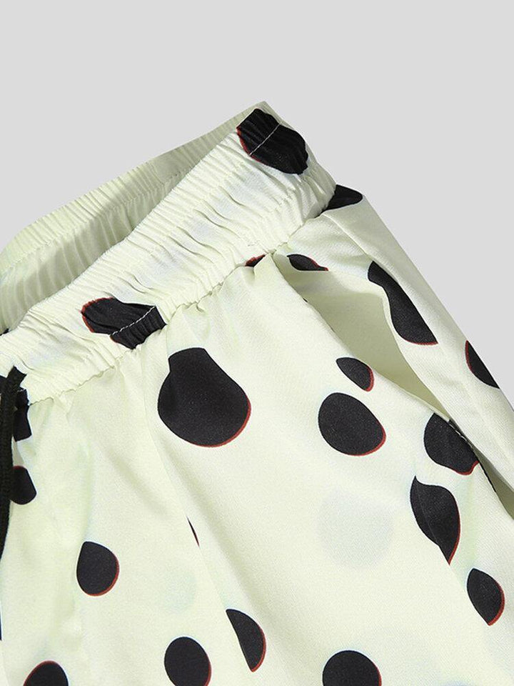 Mens Polka Dot Print Lapel Drawstring Shorts Casual Shirts Shorts - Trendha