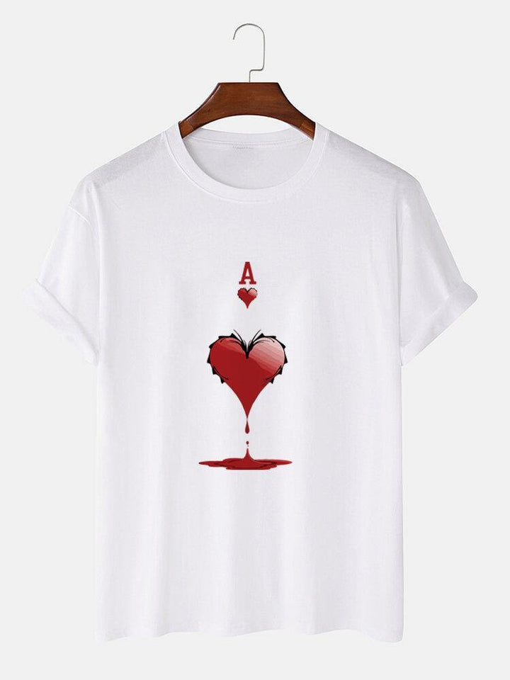 Mens 100% Cotton Ace Of Hearts Poker Print Short Sleeve T-Shirts - Trendha