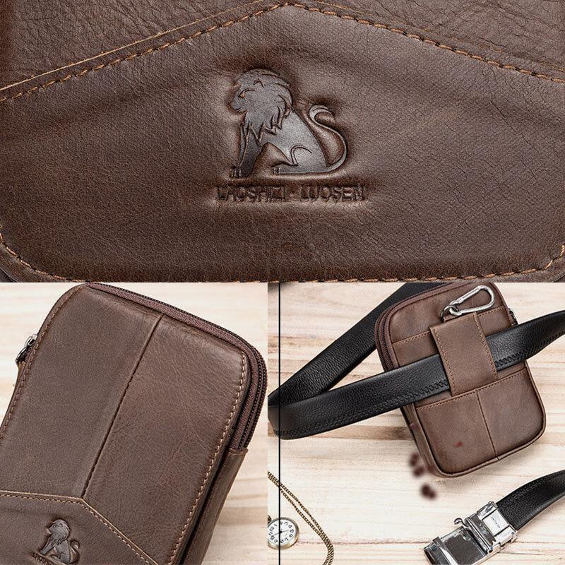 Men Genuine Leather Retro Outdoor 6.5 Inch Phone Bag Belt Hand Free Waist Bag - Trendha