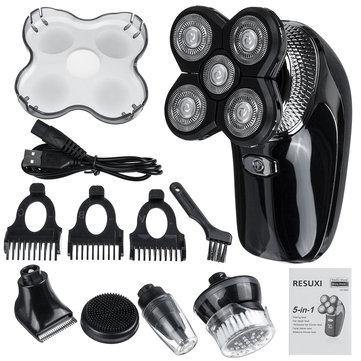 5 IN 1 Dry Wet Dual Use Electric Rotary Shaver Men Bald Beard Razor with 5 Floating Cutter Head - Trendha