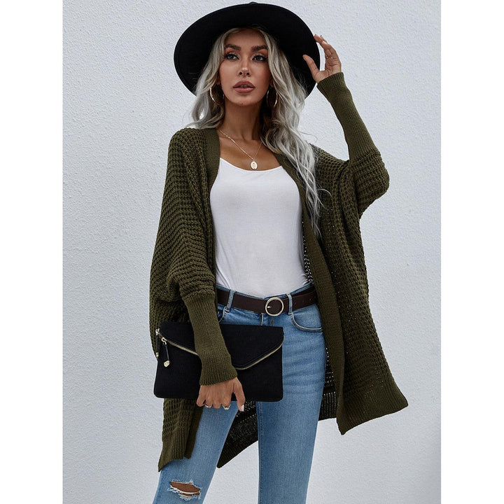 Waffle Knit Open Front Cardigan - Trendha