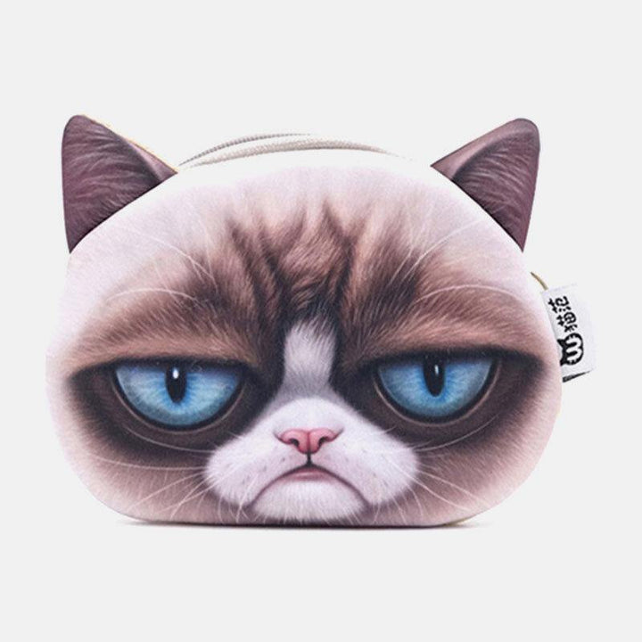 Women Cartoon 3D Cat Head Personality Cute Small Storage Bag Coin Bag - Trendha