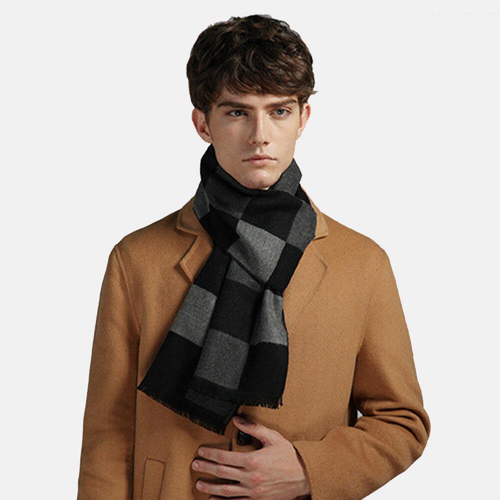 Men Cashmere Casual Universal Business Contrast Color Lattice Pattern Keep Warm Scarf - Trendha