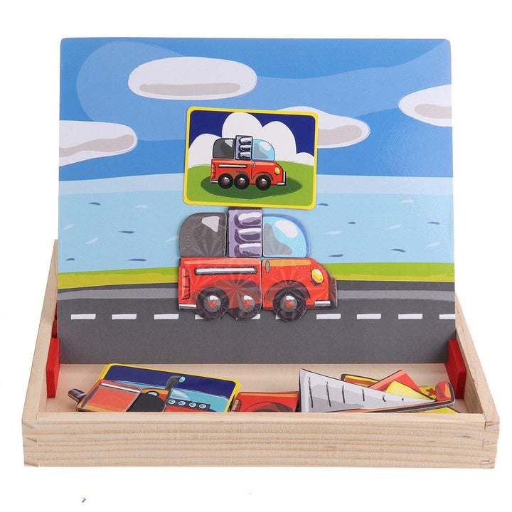 Wooden Children Magnetic Puzzle Game Box Transportation Princess Dressup Educational Toys Magnetic Puzzle Toys Gift for Kids Boys Girls - Trendha