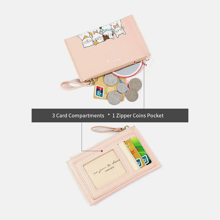 Women Faux Leather Cute Cartoon Cats Printing Ultra-thin Card Case Coin Bag Wallet - Trendha